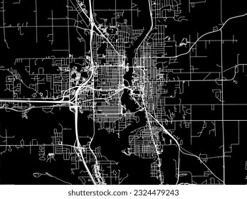 Vector city map of Wausau Wisconsin in the United States of America with white roads isolated on a black background.