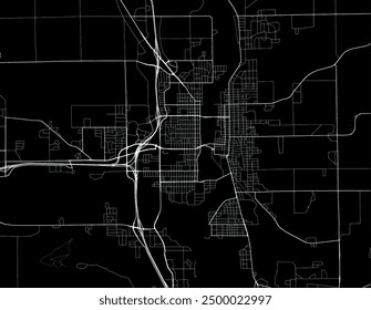 Vektor-Stadtplan von Wausau Wisconsin in den Vereinigten Staaten von Amerika mit weißen Straßen einzeln auf schwarzem Hintergrund.