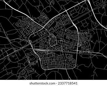 Vector city map of Weert in the Netherlands with white roads isolated on a black background.