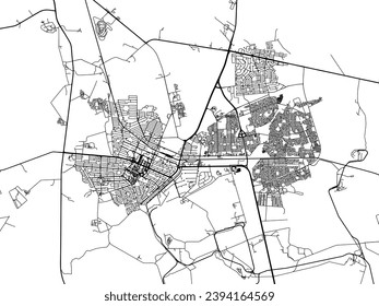 Vector city map of Welkom in South Africa with black roads isolated on a white background.