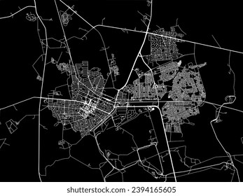 Vector city map of Welkom in South Africa with white roads isolated on a black background.