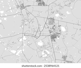 Mapa de cidade vetorial de Welkom na África do Sul com estradas pretas isoladas sobre um fundo cinza.