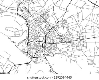 Vector city map of Wesel in the Germany with black roads isolated on a white background.