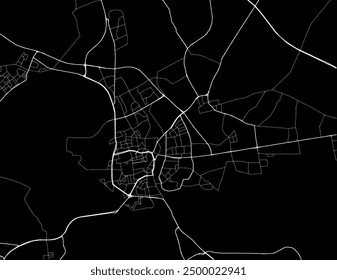 Vector city map of Wesel in the Germany with white roads isolated on a black background.