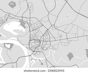 Vector city map of Wesel in the Germany with black roads isolated on a grey background.