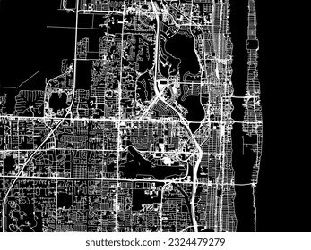 Mapa vectorial de la ciudad de West Palm Beach Florida en los Estados Unidos de América con carreteras blancas aisladas en un fondo negro.