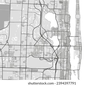 Mapa vectorial de la ciudad de West Palm Beach Florida en los Estados Unidos de América con carreteras negras aisladas en un fondo gris.