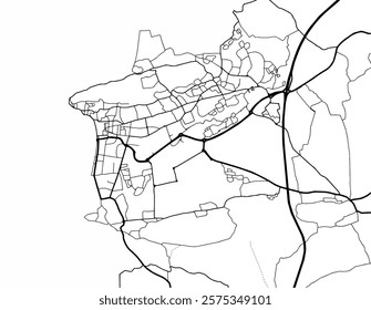 Vector city map of Weston-super-Mare in the United Kingdom with black roads isolated on a white background.