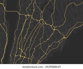 Vector city map of White Plains New York in the United States of America with yellow roads isolated on a brown background.