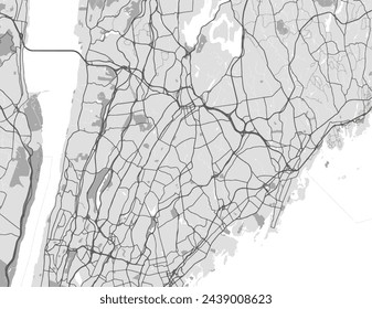 Mapa vectorial de la ciudad de White Plains Nueva York en los Estados Unidos de América con carreteras negras aisladas sobre un fondo gris.