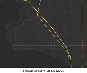 Vector city map of White Rock British Columbia in Canada with yellow roads isolated on a brown background.