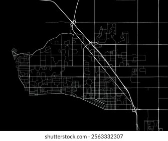 Vector city map of White Rock British Columbia in Canada with white roads isolated on a black background.