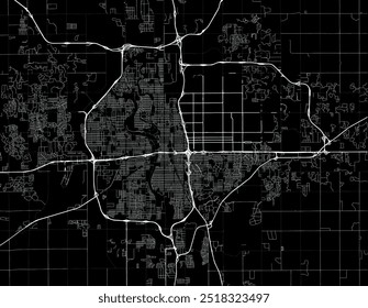 Vector city map of Wichita Kansas in the United States of America with white roads isolated on a black background.
