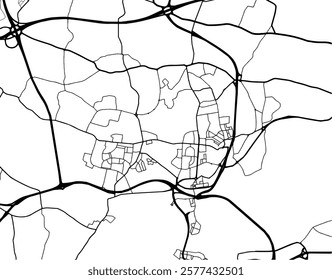 Vector city map of Widnes in the United Kingdom with black roads isolated on a white background.