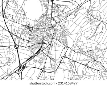 Mapa vectorial de Wiener Neustadt en Austria con carreteras negras aisladas en un fondo blanco.