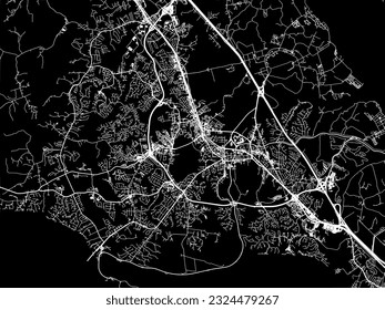 Vector city map of Williamsburg Virginia in the United States of America with white roads isolated on a black background.