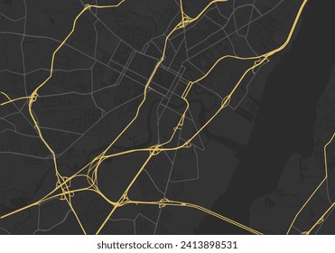 Mapa de la ciudad vectorial de Wilmington Delaware en los Estados Unidos de América con carreteras amarillas aisladas en un fondo marrón.