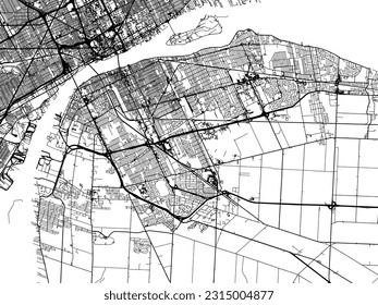 Mapa de la ciudad vectorial de Windsor Ontario en Canadá con carreteras negras aisladas en un fondo blanco.