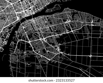 Mapa de la ciudad vectorial de Windsor Ontario en Canadá con caminos blancos aislados en un fondo negro.