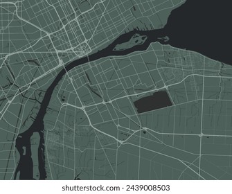 Vector mapa de la ciudad de Windsor Ontario en Canadá con carreteras blancas aisladas sobre un fondo verde.