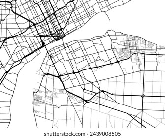 Vector mapa de la ciudad de Windsor Ontario en Canadá con carreteras negras aisladas sobre un fondo blanco.