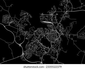 Vector city map of Wismar in Germany with white roads isolated on a black background.
