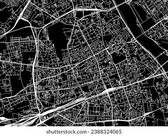 Vector city map of Wola in Poland with white roads isolated on a black background.