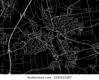 Vector city map of Wolfenbuttel in Germany with white roads isolated on a black background.