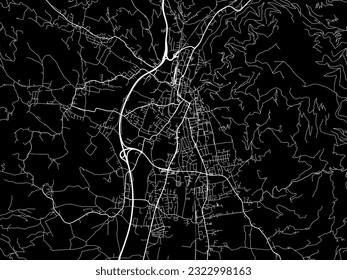 Vector city map of Wolfsberg in Austria with white roads isolated on a black background.