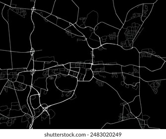 Vektorgrafik Stadtplan von Wolfsburg in Deutschland mit weißen Straßen auf einem schwarzen Hintergrund.