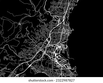 Vector city map of Wollongong in Australia with white roads isolated on a black background.