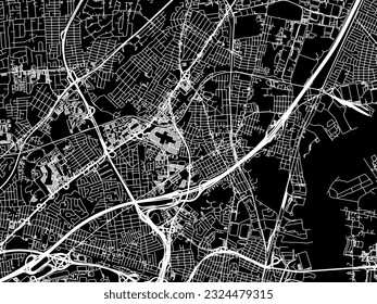 Mapa de la ciudad vectorial de Woodbridge New Jersey en los Estados Unidos de América con carreteras blancas aisladas en un fondo negro.