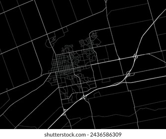 Vector city map of Woodstock Ontario in Canada with white roads isolated on a black background.