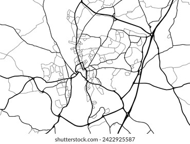 Vector city map of Worcester in the United Kingdom with black roads isolated on a white background.