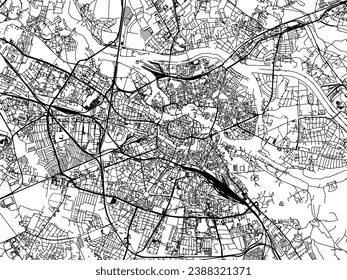 Vector city map of Wroclaw in Poland with black roads isolated on a white background.