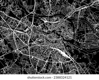 Vector city map of Wroclaw in Poland with white roads isolated on a black background.