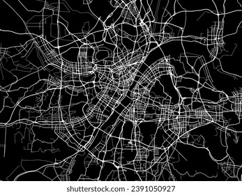 Vector city map of Wuhan in People's Republic of China (PRC) with white roads isolated on a black background.