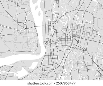 Vector city map of Wuhu in the People's Republic of China with black roads isolated on a grey background.