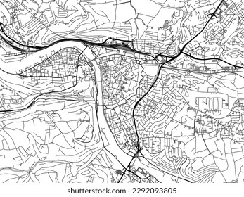 Vector city map of Wurzburg in the Germany with black roads isolated on a white background.