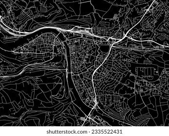 Vector city map of Wurzburg in Germany with white roads isolated on a black background.