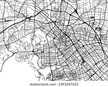 Stadtplan von Wuxi in der Volksrepublik China (VR China) mit schwarzen Straßen einzeln auf weißem Hintergrund.