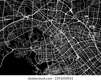 Vector city map of Wuxi in People's Republic of China (PRC) with white roads isolated on a black background.