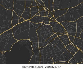 Vector city map of Wuxi in People's Republic of China with yellow roads isolated on a brown background.