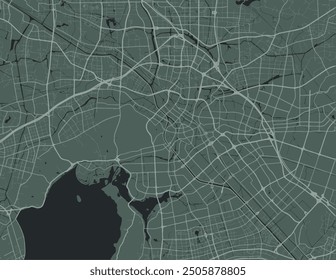Vector city map of Wuxi in People's Republic of China with white roads isolated on a green background.
