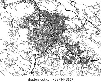 Mapa vectorial de Xalapa de Enriquez en México con carreteras negras aisladas en un fondo blanco.