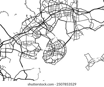 Vector city map of Xiamen in People's Republic of China with black roads isolated on a white background.