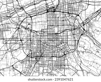 Mapa de la ciudad vector de Xian en la República Popular China (RPC) con carreteras negras aisladas en un fondo blanco.