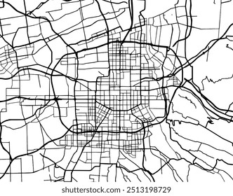 Vector city map of Xian in People's Republic of China with black roads isolated on a white background.