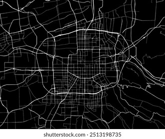 Vector city map of Xian in People's Republic of China with white roads isolated on a black background.