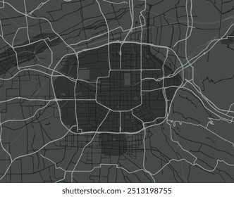 Vector city map of Xian in People's Republic of China with white roads isolated on a grey background